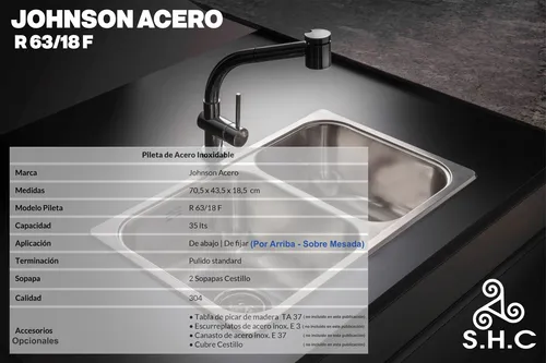 Bacha Doble Johnson R 63/18f De Arriba 70.5x43.5 Combo Full