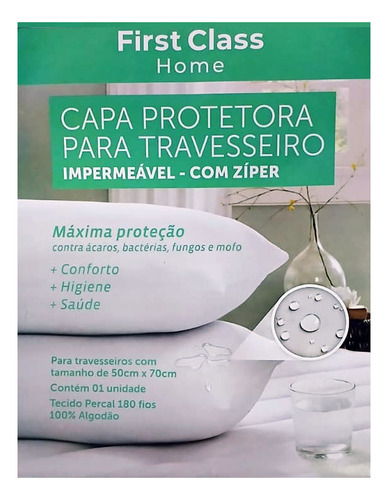 Capa Protetora Para Travesseiro Impermeável 180 Fios Cor Branco Lisa