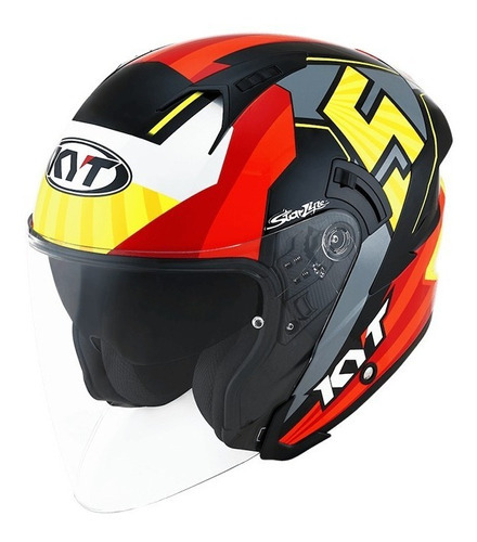 Capacete Moto Kyt Aberto Nf-j Jaume Masia Flux 19 @# Cor Preto,Vermelho e Amarelo Tamanho do capacete 61-62 (XL= GG)