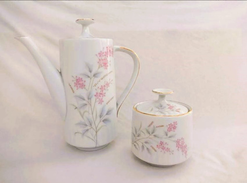 Juego Tsuji Antiguo Cafetera Azucarera Porcelana Floral