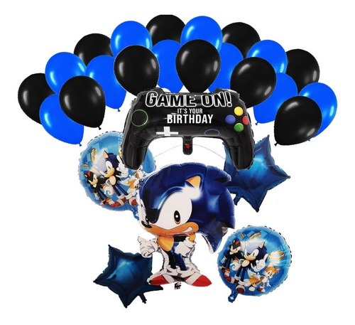 Kit Globos Sonic Decoración Feliz Cumpleaños Control Sonic