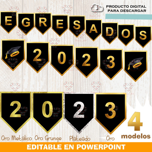 Kit Imprimible Banderin Egresados Editable 4 Modelos + Pdf