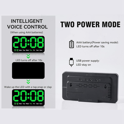 Reloj De Pared Digital De 9.5 Pulgadas, Despertador Led