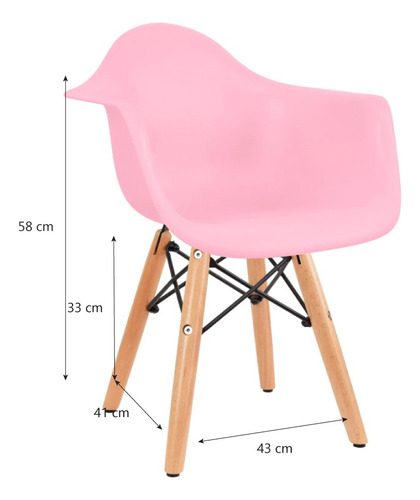 3 Sillas Eames Infantil Con Descansabrazos Modernas - Duduk Rosa