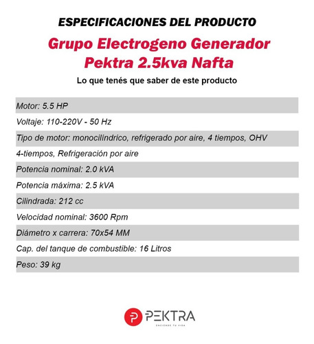 Imagen 8 de 10 de Grupo Electrogeno Generador Pektra 2.2kva 5.5 Hp Nafta