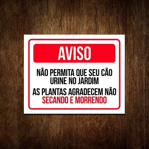 Placa Não Permita Que Seu Cão Urine No Jardim 18x23