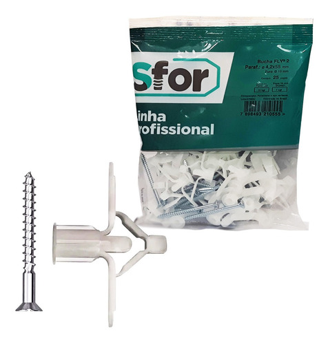 75pcs Bucha Fly 2mm C/ Aba Gesso Drywall + Parafuso 4,2x55mm