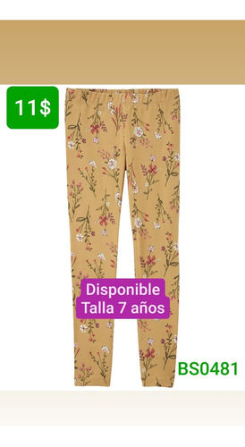 Leggins Para Niña Talla 7 Años Bs0481