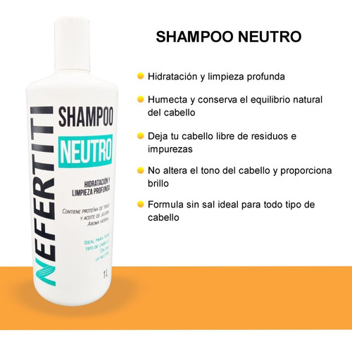 Imagen 4 de 10 de Shampoo Neutro Nefertiti Sin Sal + Limpieza Profunda 1000 Ml