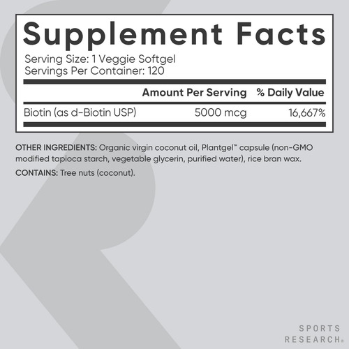 Sports Research Biotina Extra Fuerte 5000 Mcg 120 Cápsulas
