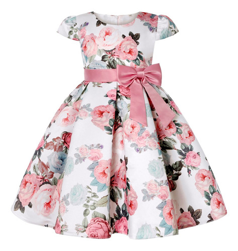 Vestido Con Estampado Floral Para Niña, Ropa Casual De Veran