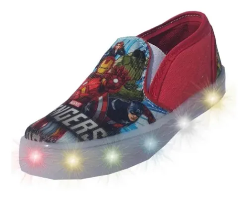 Tenis Slip On Infantil Luces Led Tema Avengers 18 21.5 Rojo