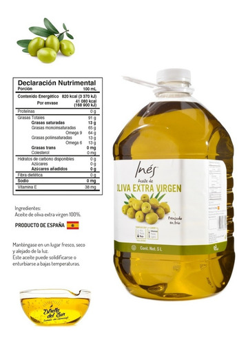 Imagen 2 de 6 de Aceite De Oliva Extra Virgen 5 Litros Marca Ines