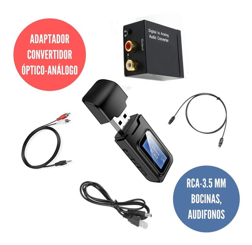 Set Convertidor Audio Óptico Bluetooth Hifi 3.5mm Audífonos