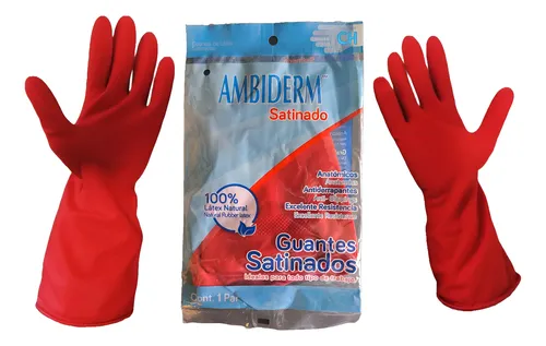 Guante Satinado Rojo 1 Par Ambiderm Natural Rubber Latex 100 Chico S