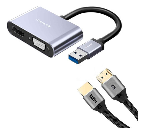 Pack Adaptador Usb 3.0 A Hdmi Vga Hagi + Cable Hdmi 2.1