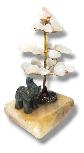 Árbol Piedras  Cuarzo Rosado Con Elefante