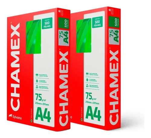 Papel Sulfite A4 75g Branco Chamex 2 Resmas 1000 Folhas