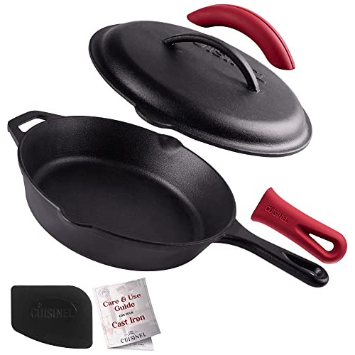 Cast Iron Skillet With Lid - 10'-inch Pre-seasoned Cove...