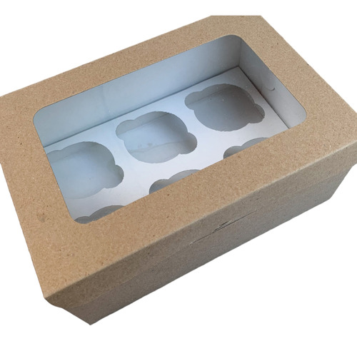 Caja Porta Cupcakes/muffins 6 U. Kraft C/visor Pack X 5 U.