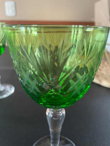 Copas Cristal Tallado Antiguas 6 X 100cc Verde (Usado)