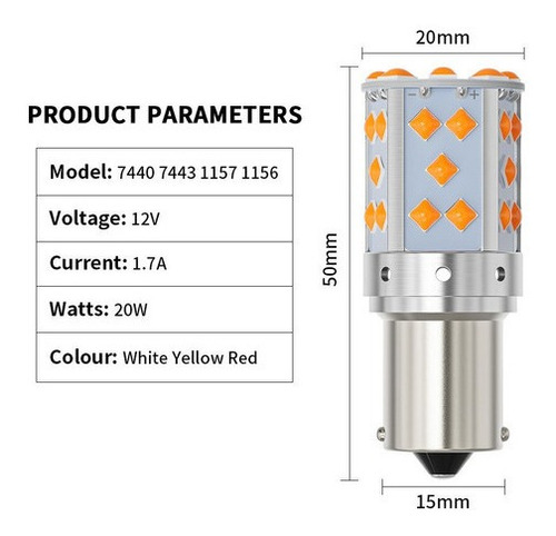 Par Ampolletas Led Alto Brillo 1156 P21w Py21w 12v Ambar