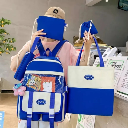 Mochila Escolar Set 5 Pzs Ideal Para Clases Multifuncional Morado