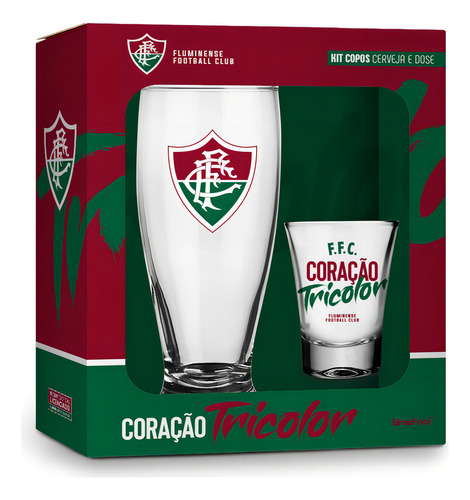 Kit 1 Copo Cerveja Munich E 1 Copo Dose Fluminense Cor Transparente