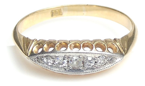 Anillo De Oro Cintillo Antiguo Art Deco Francés Diamantes