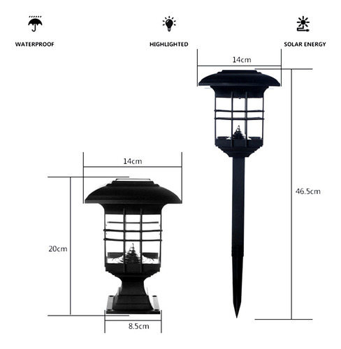 W Para Luces De Pilar Solar, Lámpara De Valla Impermeable,.