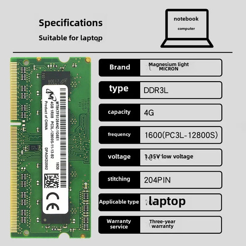 Para Tarjeta De Memoria Portátil Ddr3l De Bajo Voltaje De 8