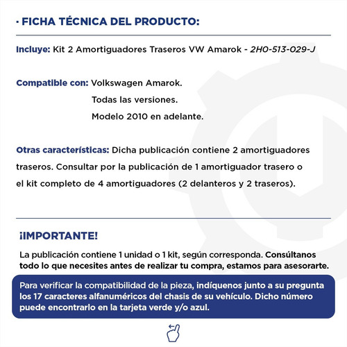 Imagen 2 de 9 de Kit 2 Amortiguadores Traseros Volkswagen Amarok - Original