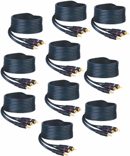 Pack 10 Cable Uso Rudo Auxiliar Audio 3.5 Mm A 2 Rca 1.80 M