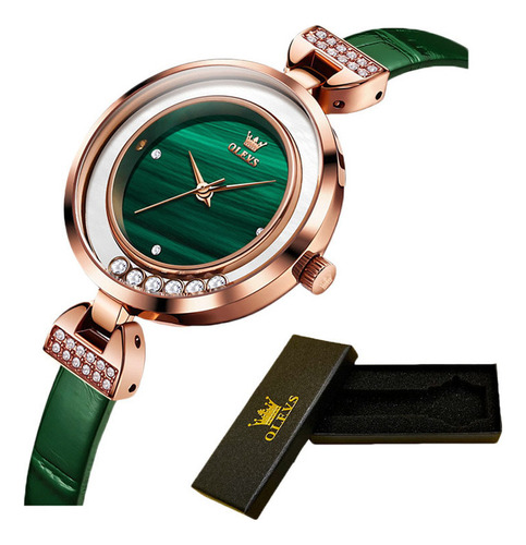 Relojes Elegantes De Cuero Y Cuarzo Con Diamantes De Olevs Color De La Correa Verde