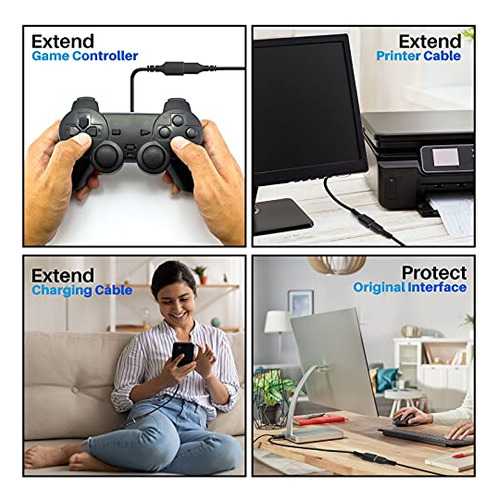 Cable De Extensión Usb De 3 Paquetes 8 Ft, Adaptador De Exte