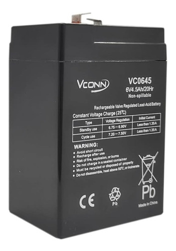 Bateria De Plomo/acido 6v 4 Amperes Recargable Vc0645 Vconn