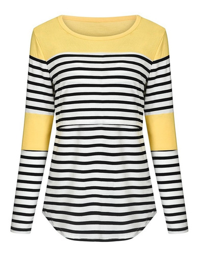 Imagen 1 de 8 de Camiseta De Lactancia De Rayas De Manga Larga De Maternidad