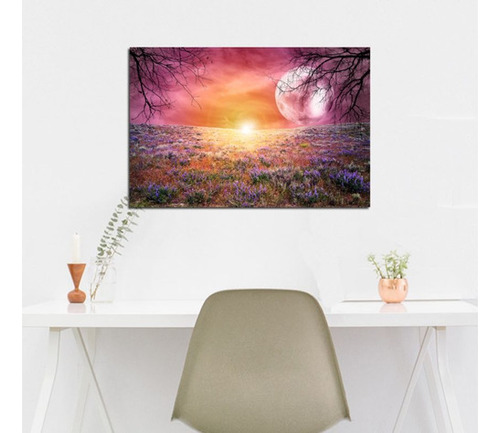 Vinilo Decorativo 40x60cm Luna Sol Flores Paisaje