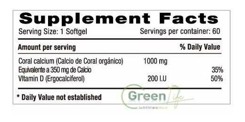 Calcio De Coral Orgánico 1000mg + Vitamina D X60 Cápsulas