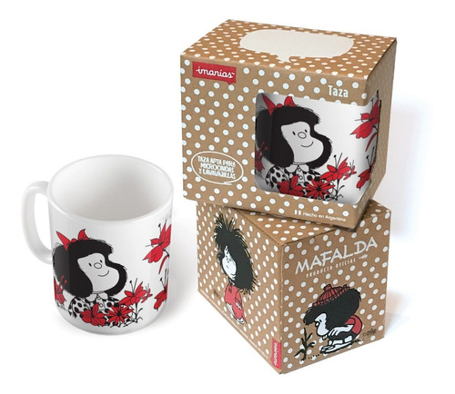 Taza Mafalda Flores Con Caja