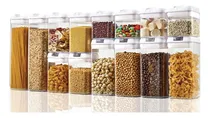 Comprar Set De 14 Recipientes Organizadores Apilables De Color Blanco Con Tapa Hermética Y Sello De Goma Ideal Para Cocina Y Alacena De Alta Calidad Everest