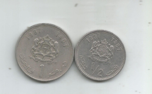 M 298 Marruecos Lote 2 Monedas 1/2 Y Un Dirham 1987 (Usado)