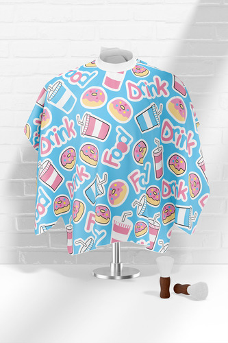 Capa Barbeiro Rosquinhas E Bebidas Cetim 156x146cm Cor Azul-celeste