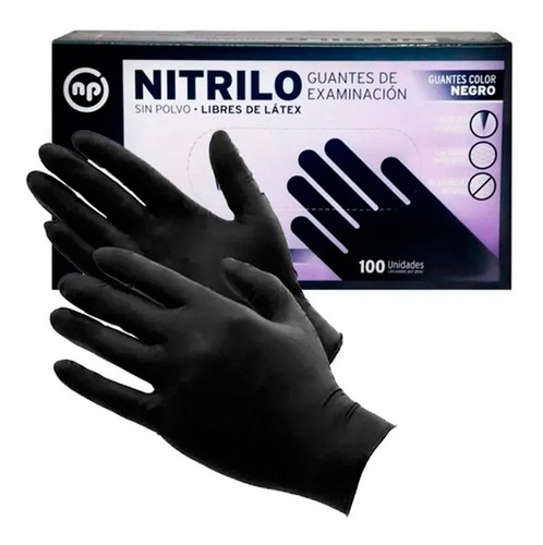 Guantes Negros De Nitrilo Descartables X 100 Unidades