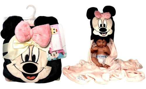 Manta Para Bebê Com Capuz Minnie Mouse Rosa Menina Disney