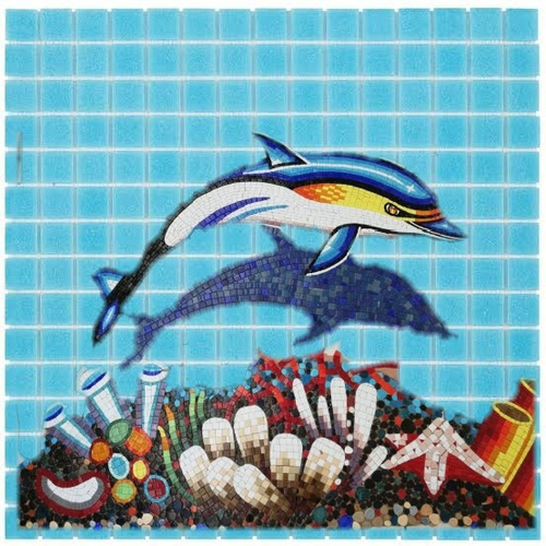 Imagen 5 de 9 de Mosaico Veneciano Delfin Amarillo Con Sombra Para Alberca