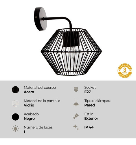 Lámpara De Pared Negro Exterior 10w E27 1 Luz
