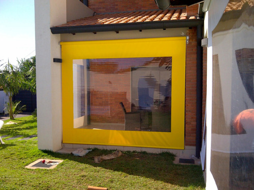Toldo Retrátil Completo Com Tubos - Sob Medida 3,10 X 2,50 Cor Amarelo Com Visor