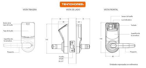 Cerradura Digital Biometrica Tekno Easy Plus Huella Clave