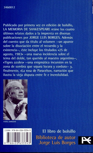 La Memoria De Shakespeare - Borges - Alianza